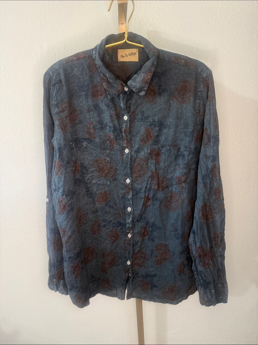 THE NU VINTAGE-Blue Floral Button-Up Shirt- Size XL